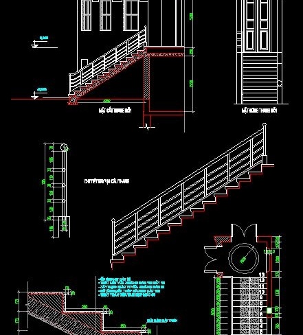 File thiết kế Bản vẽ cad chi tiết cầu thang cho mẫu nhà lô phố